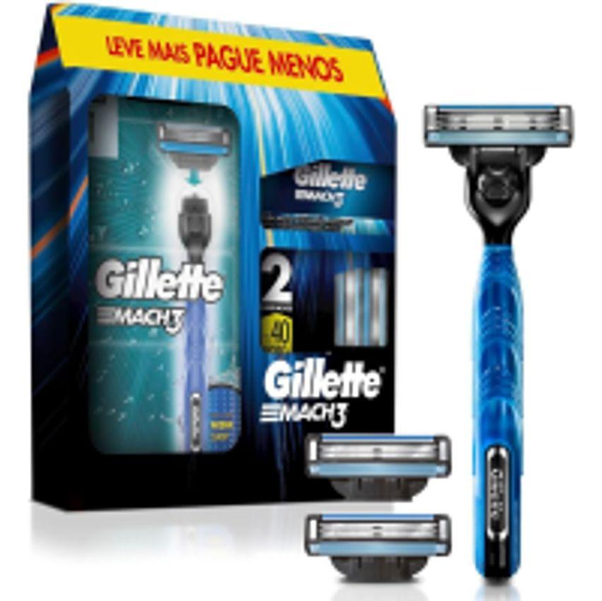 Kit Gillette Mach3 Aparelho de Barbear 1 Unidade + 2 Cargas