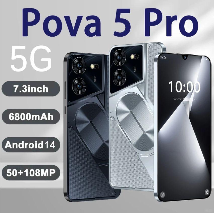 Smartphone Pova 5 Pro Versão Global 16GB 1TB 7.3 HD Screen Android 14 6800mAh 5G Gaming Phone Celular Dual Sim Face Unl