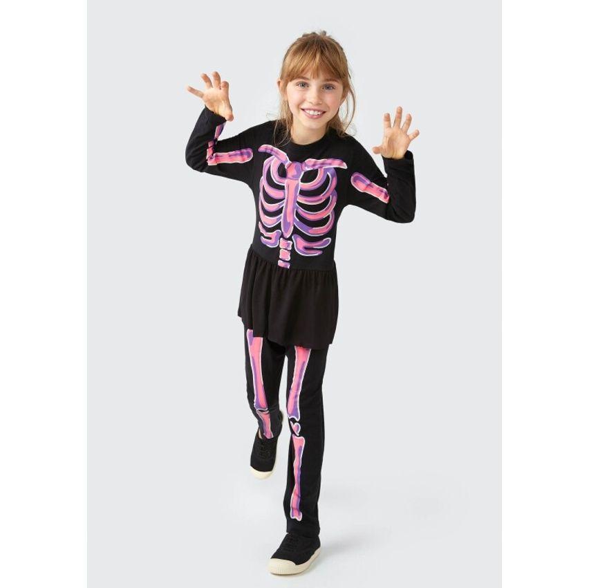 Macacão Infantil Menina Esqueleto Com Saia Que Brilha no Escuro -  Store