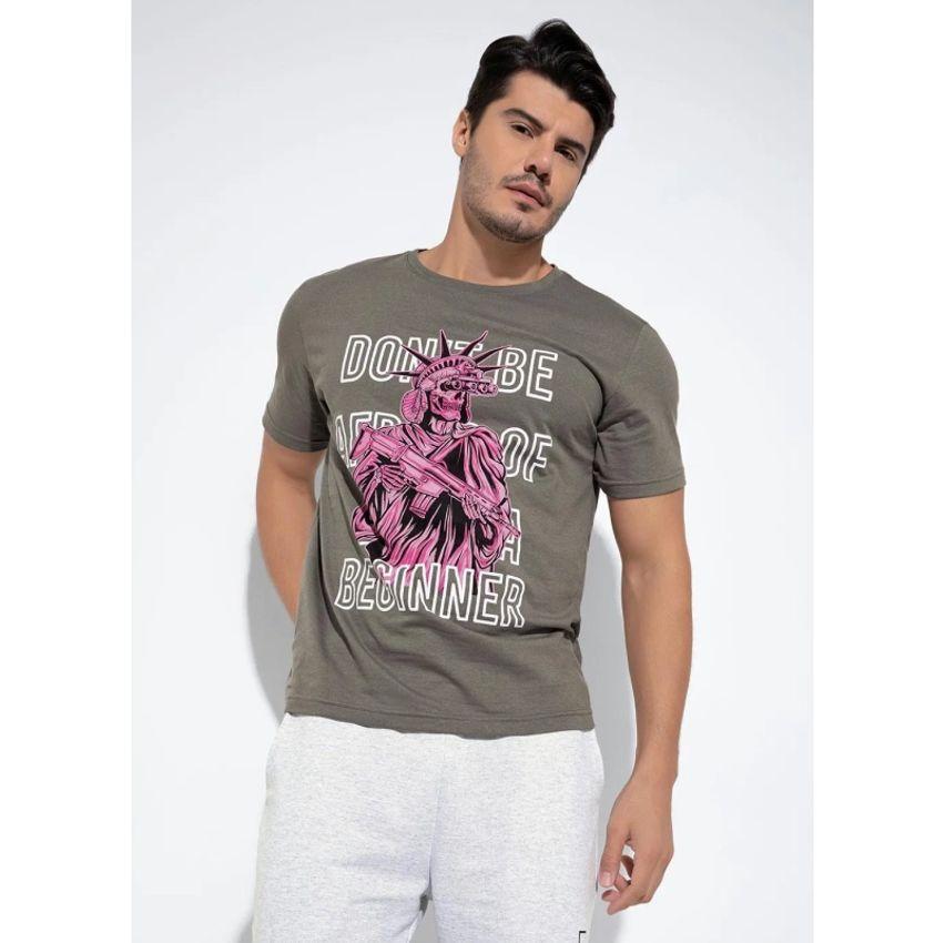 Moda Pop - Camiseta Cinza com Estampa Frontal