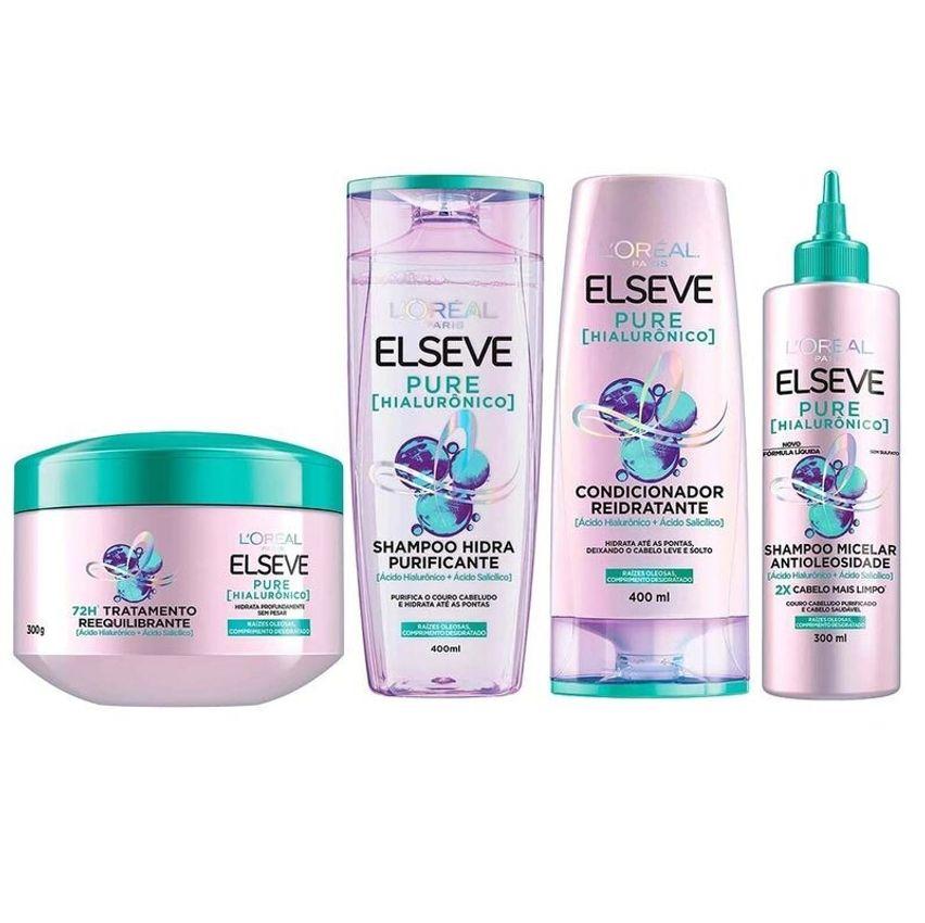 Elseve Pure Hialurônico Kit Shampoo + Condicionador + Shampoo Micelar + Creme de Tratamento - Kit