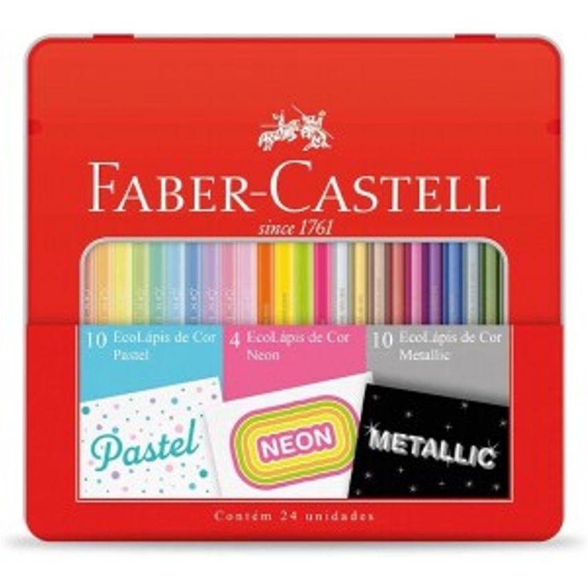 Kit Lápis de Cor Pastel + Neon + Metálico Faber-Castell EcoLápis KIT/CORES 24 Cores