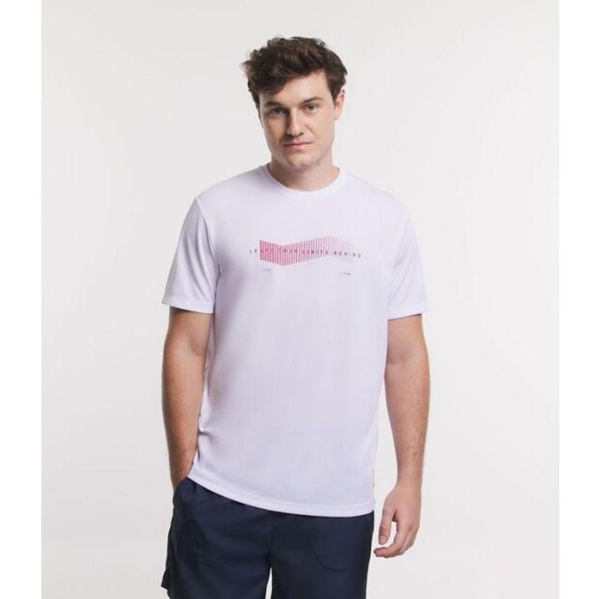 Camiseta Regular Esportiva em Dry Fit com Estampa de Listras e Lettering