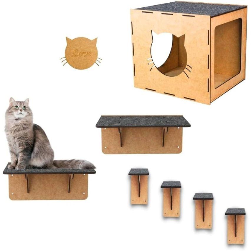 Melhor Playground para Gatos Brinquedo de Gato Mdf Reforçado Gatificação Parquinho 7 peças com carpete Degraus Nicho