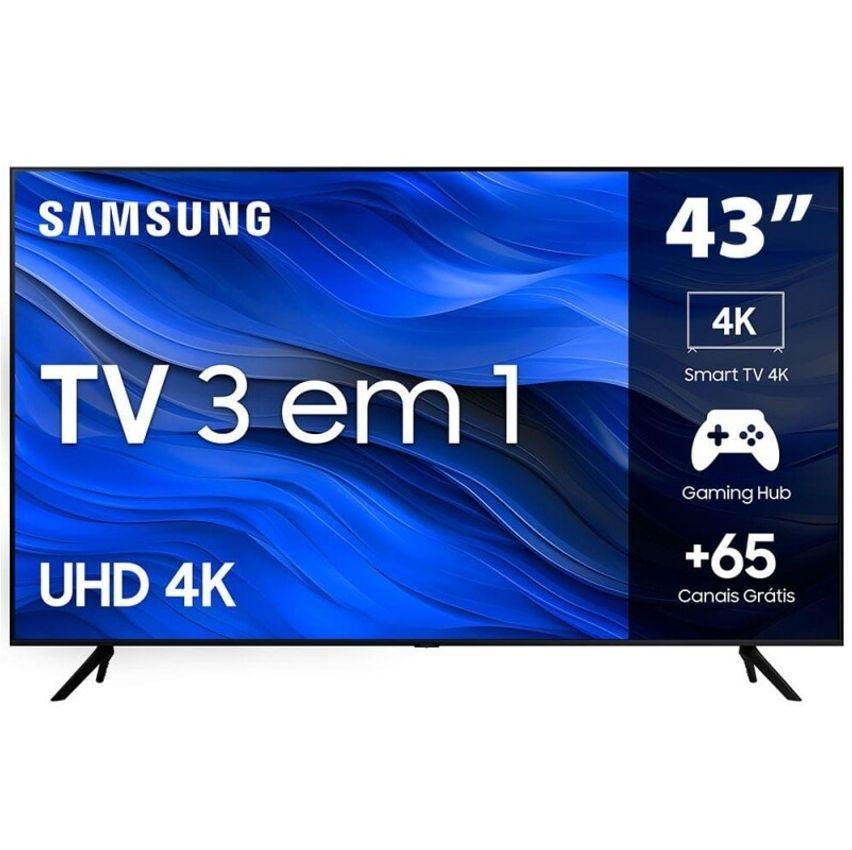 Smart TV 43\" Ultra HD 4K Samsung 43CU7700 com processador Crystal 4K Gaming Hub Visual livre de cabos Tela sem limites