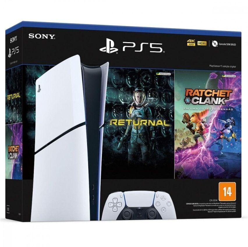 Console PlayStation 5 Slim Digital Edition Branco + Returnal e Ratchet e Clank + Controle Sem Fio Dualsense Branco