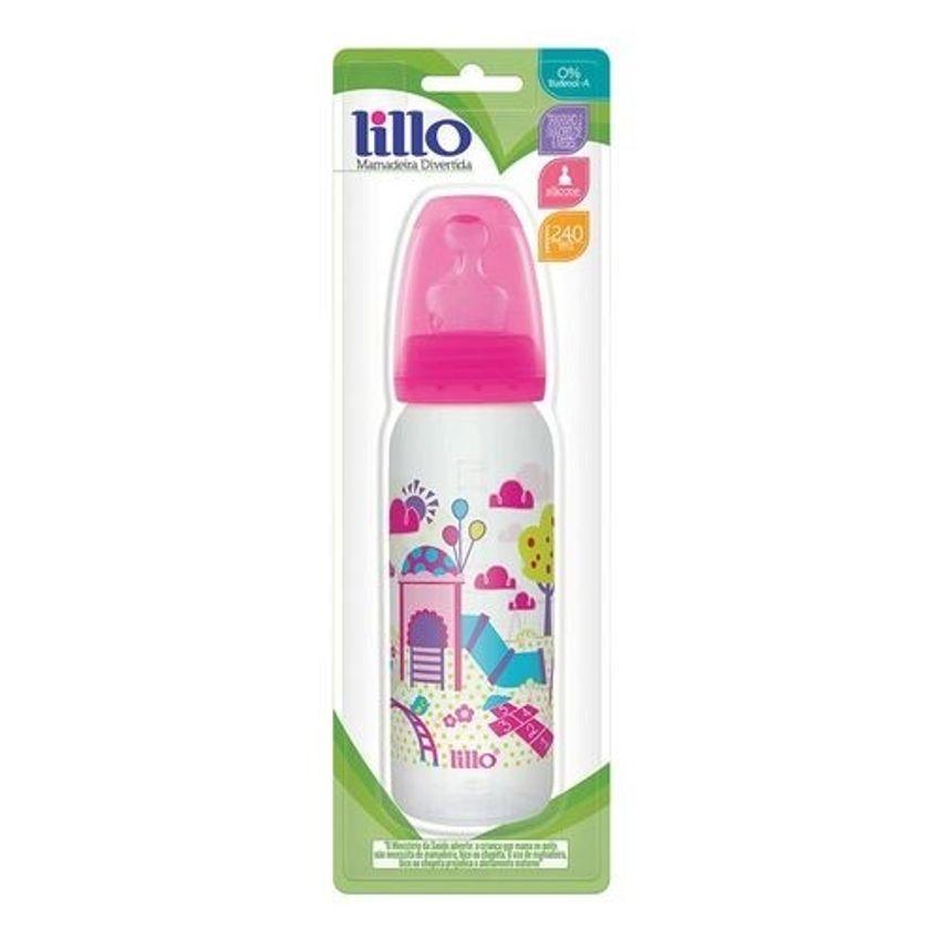 Mamadeira Lillo Divertida Rosa Silicone Ortodôntico 240ml