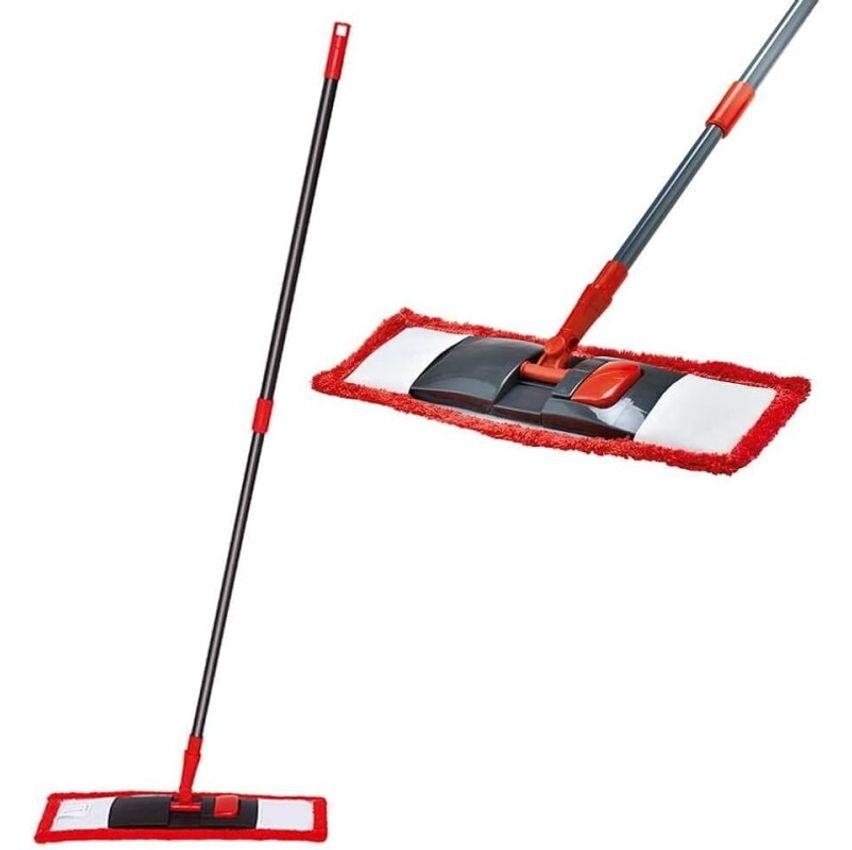 Mop Flat Microfibra Rodo Mágico Cabo Aço ajustável Vermelho e Cinza - Powermaid