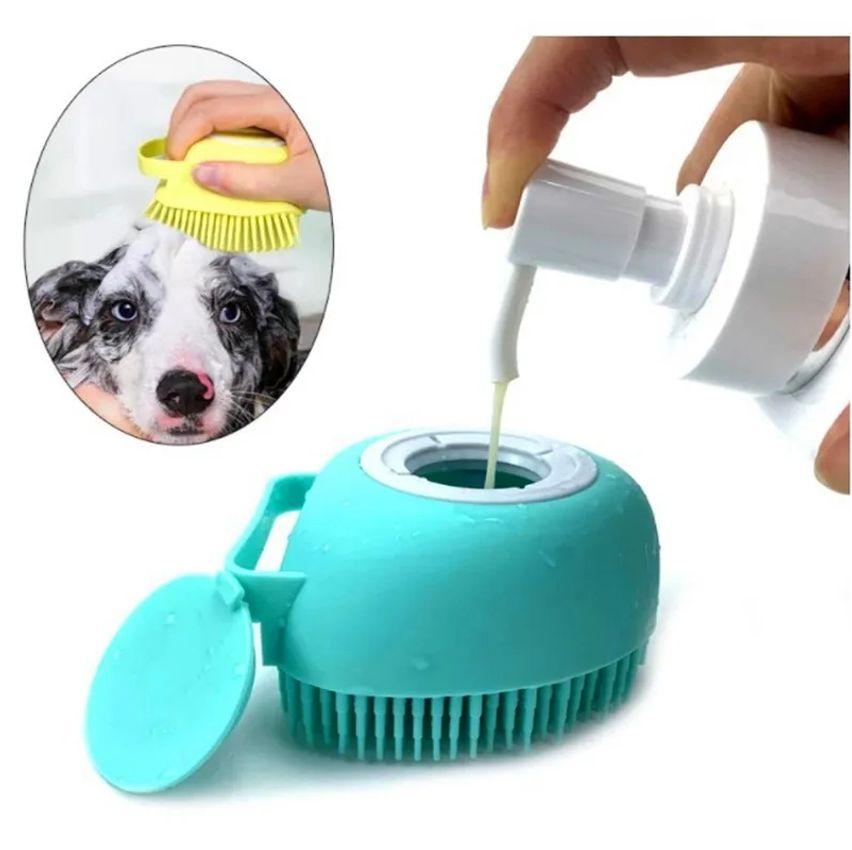 Escova de Silicone com Dispenser para Shampoo para cães e gat