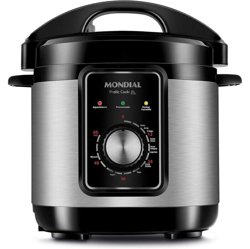 Panela de Pressão Elétrica Mondial Pratic Cook 3L 220V Preto 700W - PE-47-3L-I