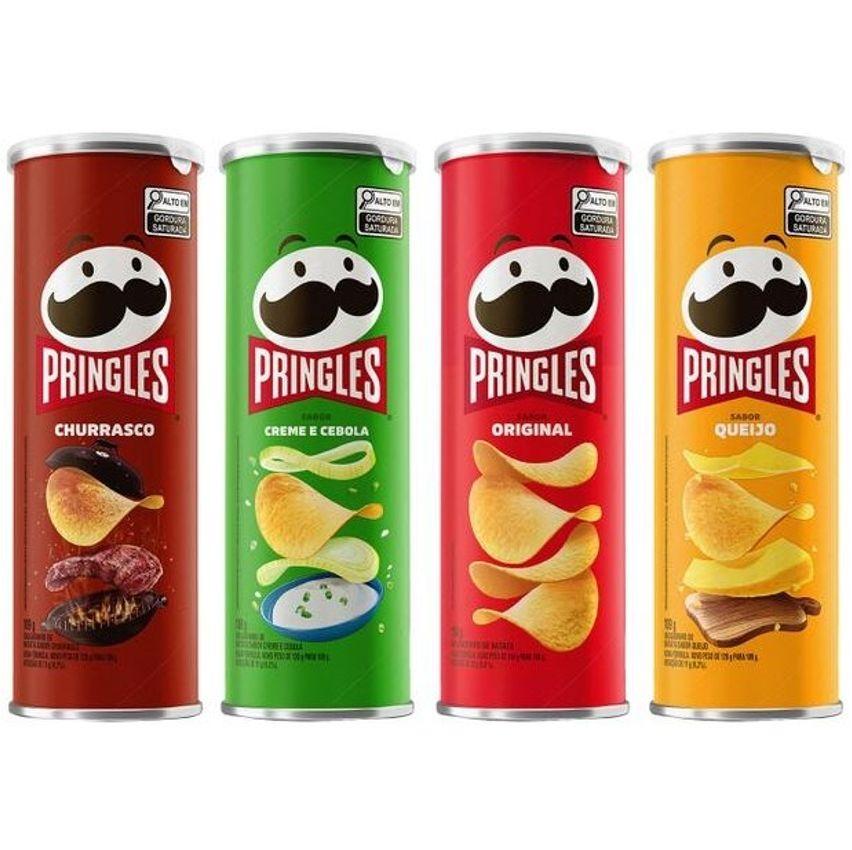 Kit 4 Batatas Pringles Queijo 109g + Churrasco - 109g + Creme e Cebola 109g + Original 104g