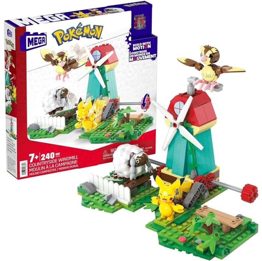 MEGA Pokémon Blocos de Montar Moinho Rural com 240 peças e 3 figuras (Pikachu Pidgey e Woolo)