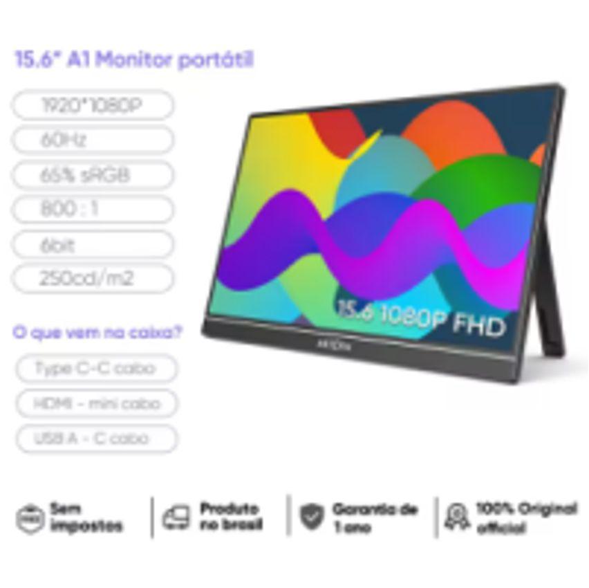 Monitor Portátil ARZOPA 15.6" 1080P FHD IPS Tela USB-C Mini-HDMI