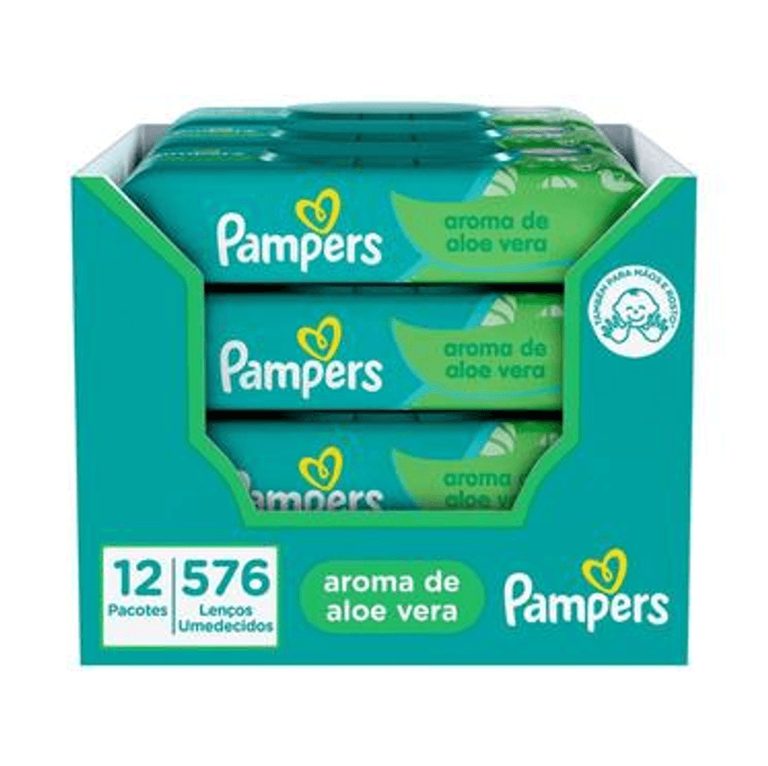 Lenço Umedecido Pampers Aloe Vera 12 Pacotes com 48 Unidades Cada