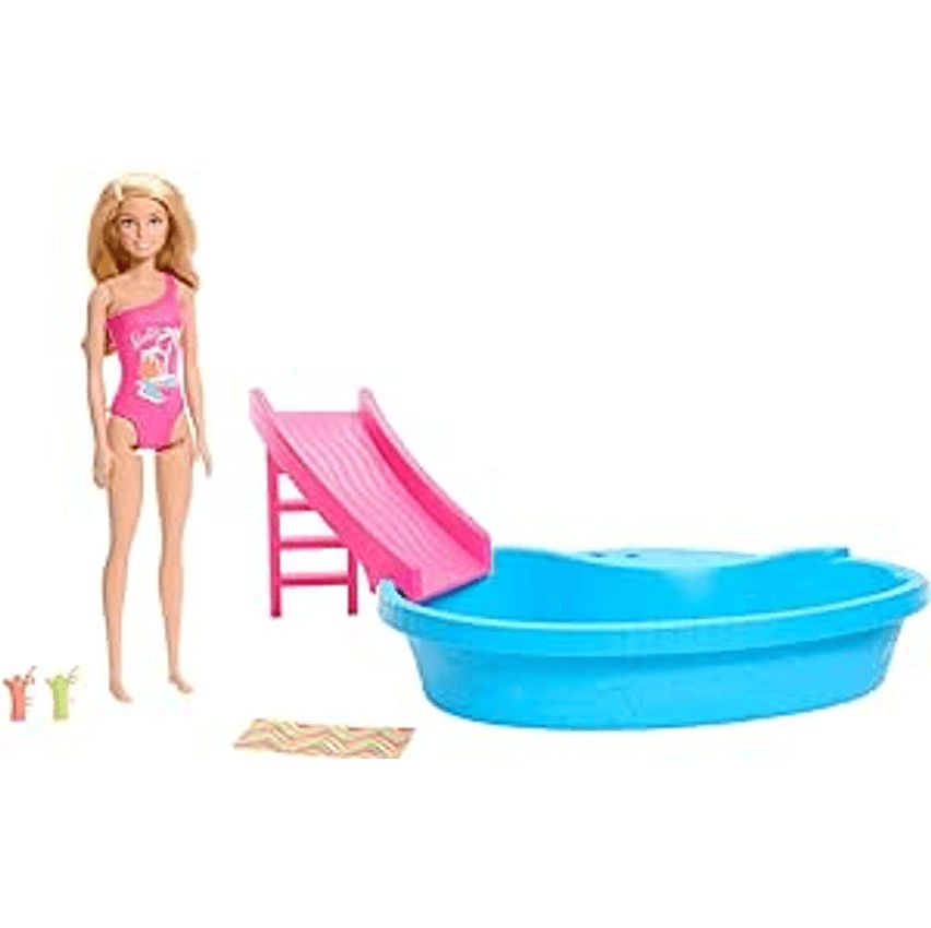 Barbie, Conjunto de Brinquedo com 1 Boneca com Maiô Rosa, 1 Piscina Glam e Acessórios, Para Crianças A Partir de 3 Anos