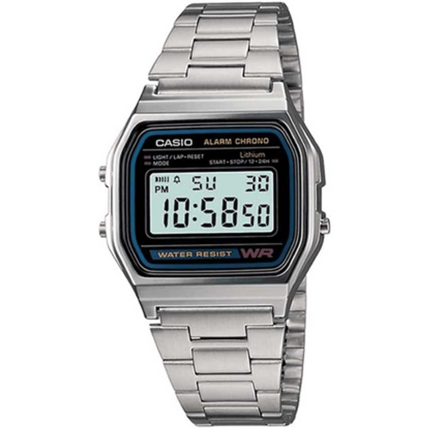 Casio Relógio Digital Masculino A158wa-1df De Aço Inoxidável, Prata, Case Size (l× W× H), Clássico, Retrô