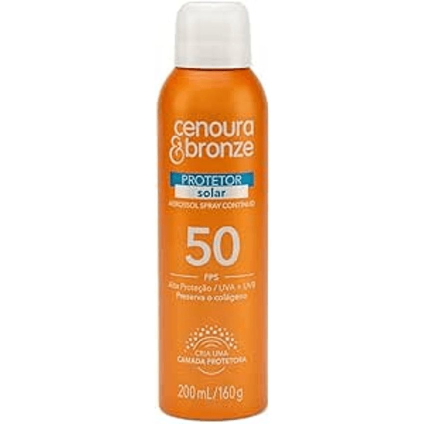 Protetor Solar Aerossol Cenoura E Bronze Fps50 200Ml, Cenoura E Bronze