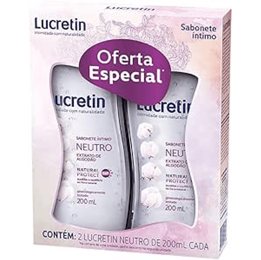 Lucretin Neutro - Kit Sabonete Líquido Íntimo, 200Ml, 2 Unidades