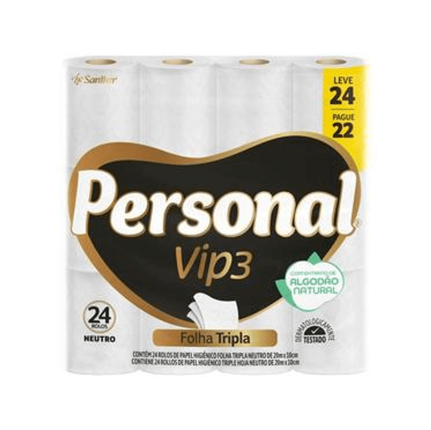 Papel Higiênico Folha Tripla Personal Vip 24 Rolos 20m