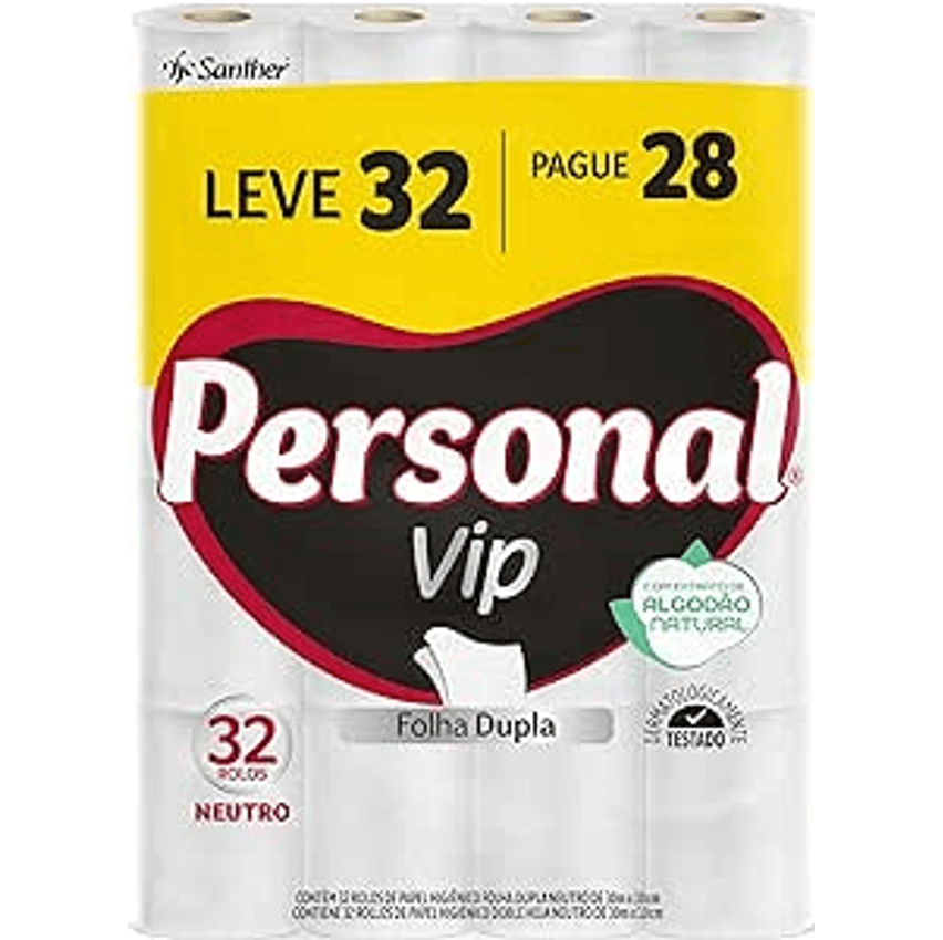 Personal Papel Higiênico Vip Folha Dupla Leve 32 Pague 28 Rolos 30m