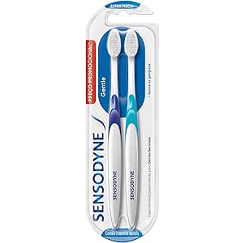 Sensodyne Gentle, Escova de Dente Extra Macia para Dentes Sensíveis, Suave às Gengivas e Limpeza Completa, 2 unidades