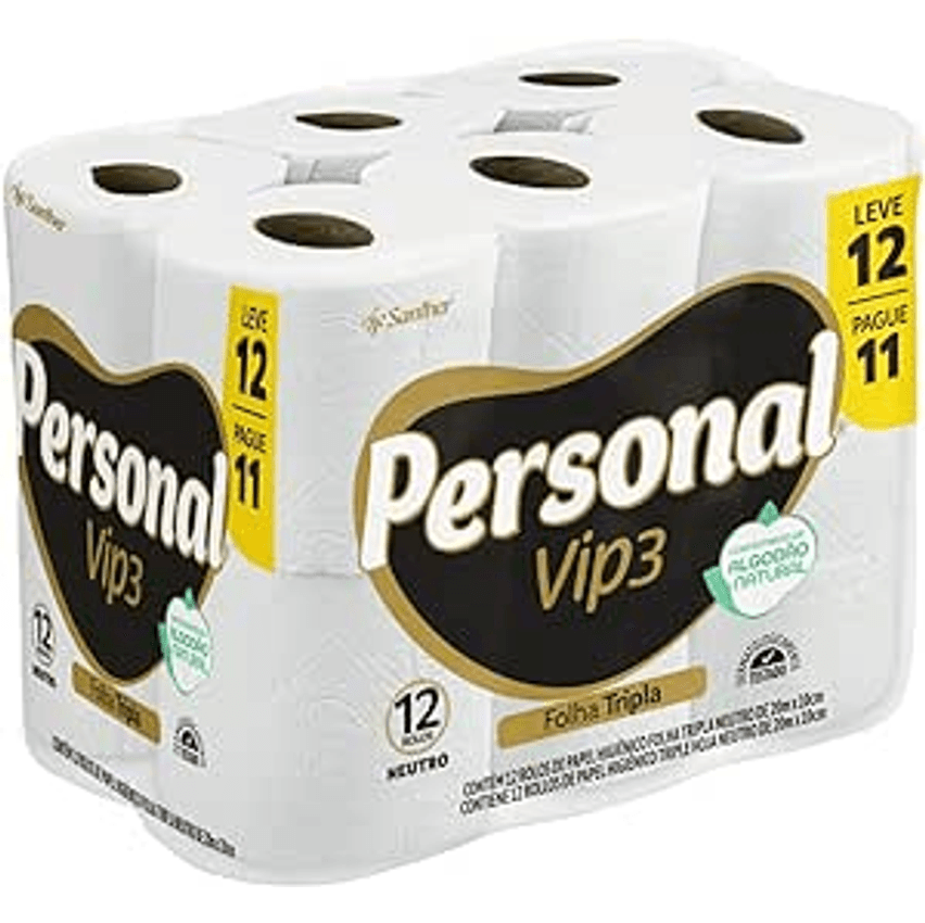 Personal Papel Higiênico Vip Folha Tripla Com 12 Rolos De 20M