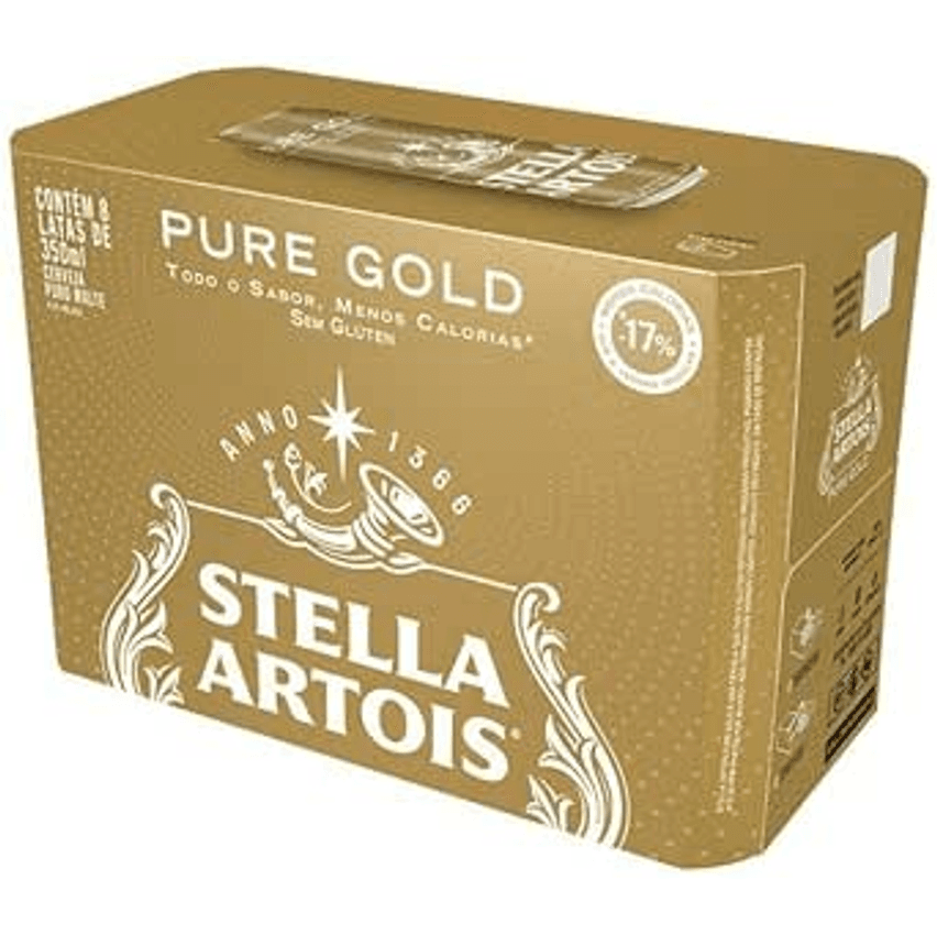 Pack Cerveja Stella Artois Pure Gold, Lata, 350ml, Caixa 8 unidades