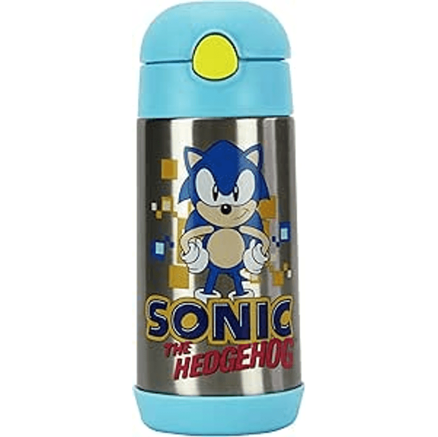 Garrafa Térmica Infantil do Sonic com Canudo Silicone trava de Segurança Azul 350ml