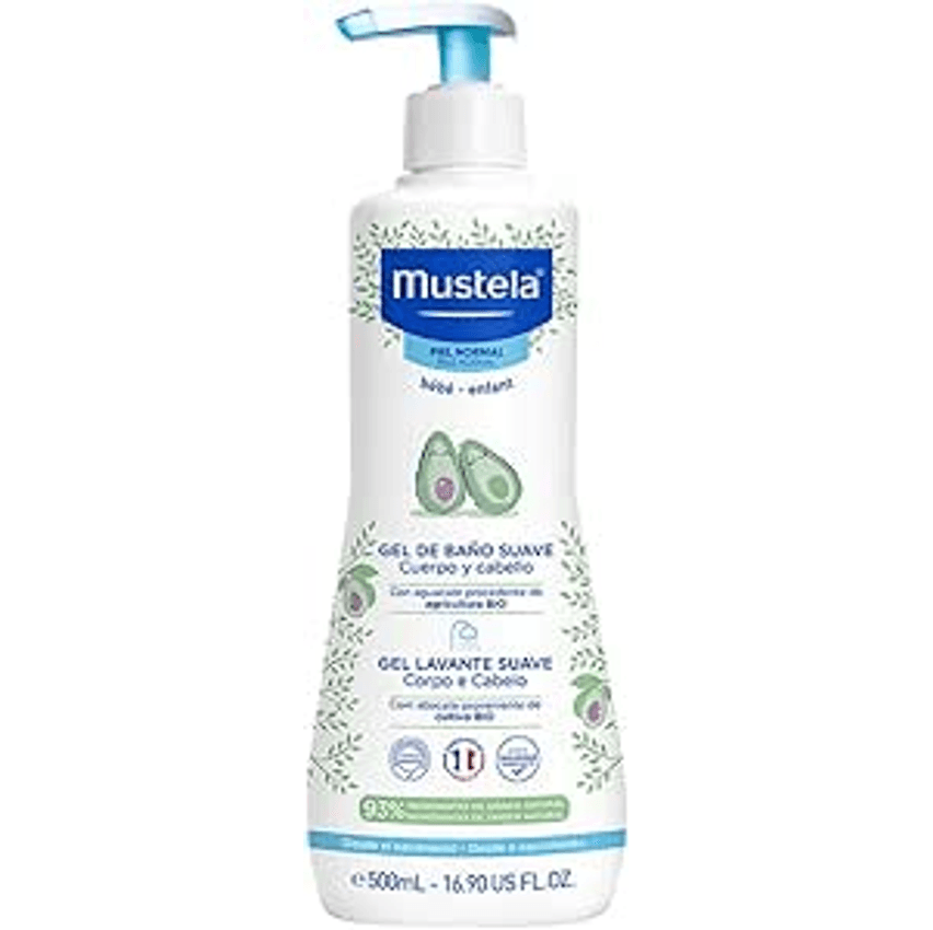 Mustela Gel Lavante Suave 500ml - Sabonete Líquido Corpo e Cabelo para bebês e crianças – feito com 93% de ingredientes de origem natural