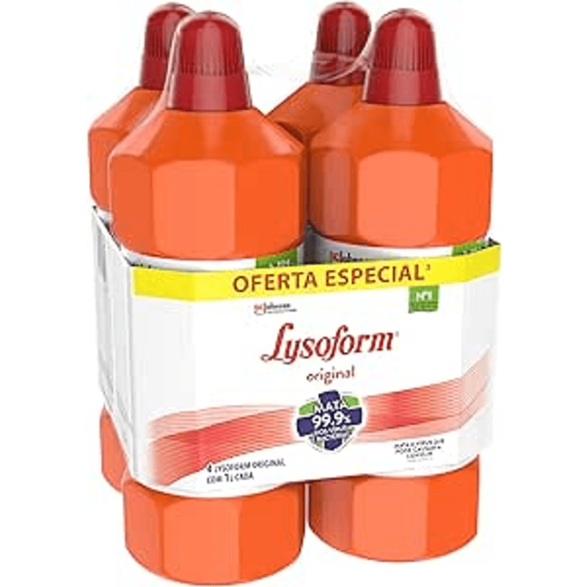 Lysoform Original, Desinfetante Líquido, Limpeza Pesada e Eficiente, 4 unidades de 1l