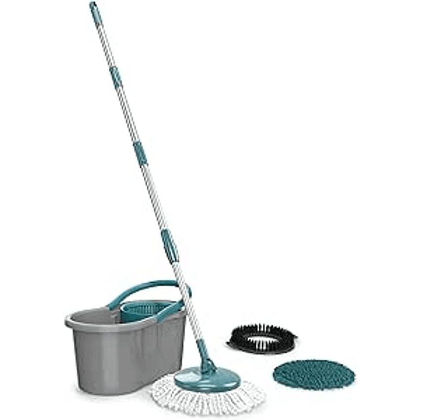 Flash Limp MOP9379 - Mop FIT Giratório 3 em 1, balde com 8 Litros e 3 opções de Refis, ( microfibra, tira pó e limpeza pesada)