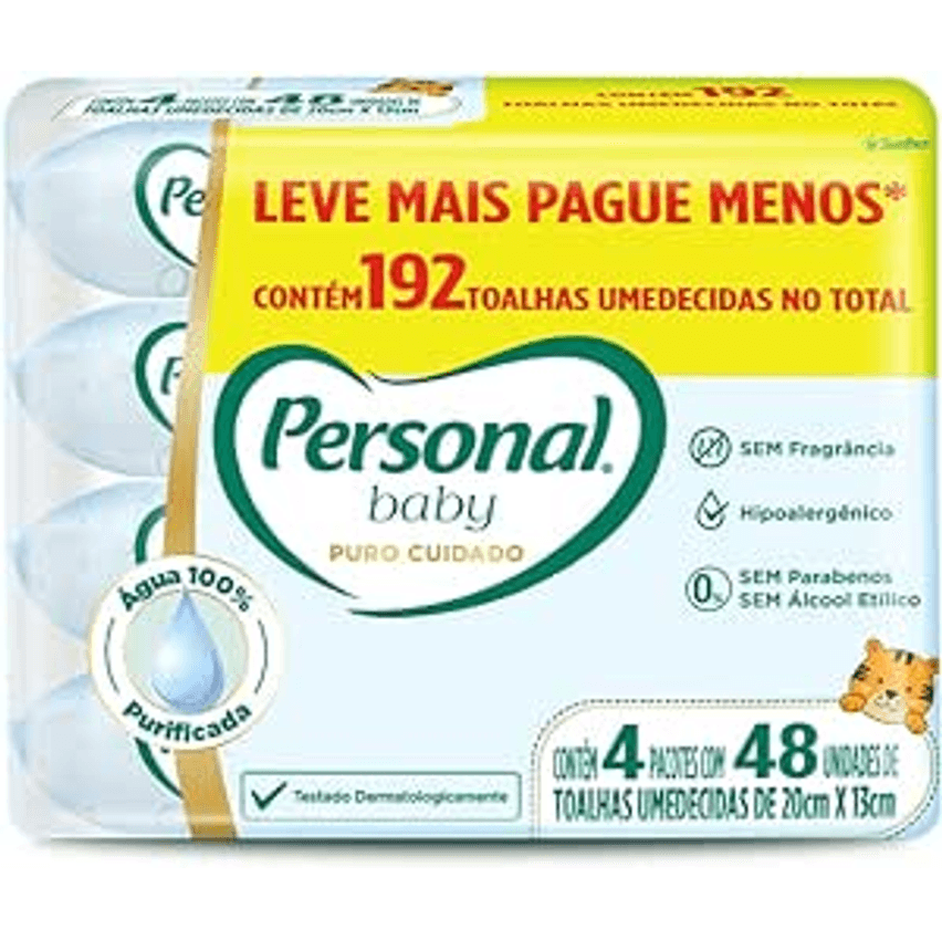 Personal Toalha Umedecida Baby Puro Cuidado Promopack, 192 unidades