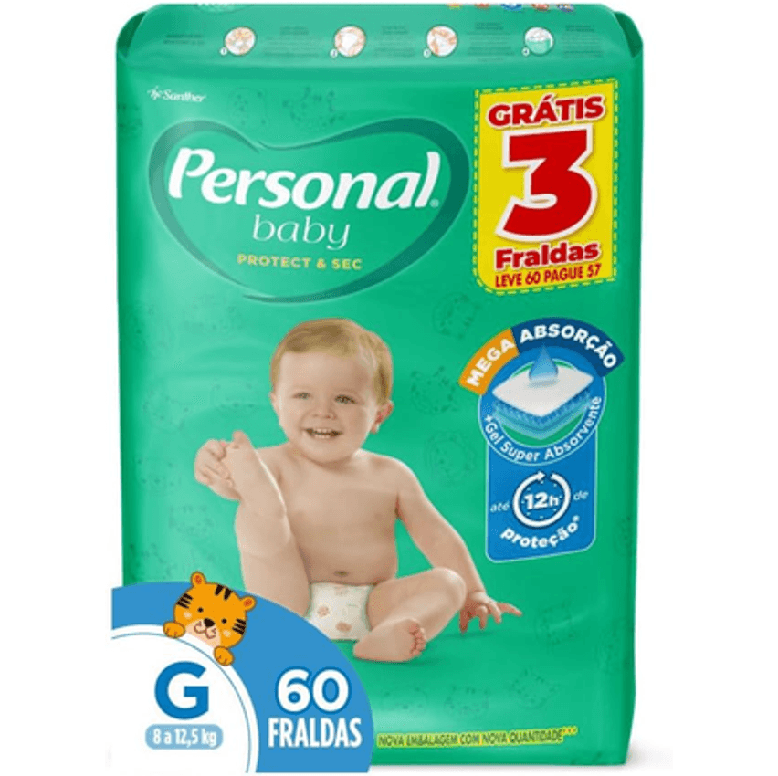 Personal Fralda Baby Protect&Sec G Leve 60 Pague 57 Unidades